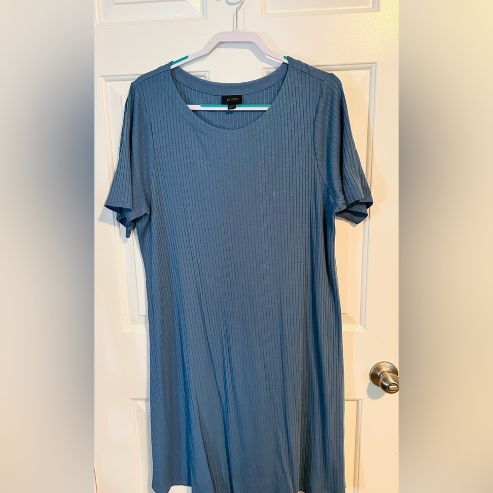 J. Jill Blue Ribbed Midi Dress Casual Short Sleeve